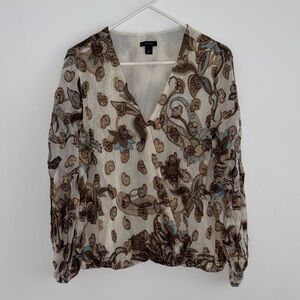 Shimmery Paisley and Floral V-Neck Blouse
